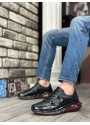 BA0324 İçi Dışı Hakiki Deri Rahat Taban Siyah Kırmızı Sneakers Casual Erkek Ayakkabı