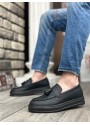 BA0154  Bağcıksız Yüksek Taban Cilt Siyah Renk Püsküllü Erkek Ayakkabı