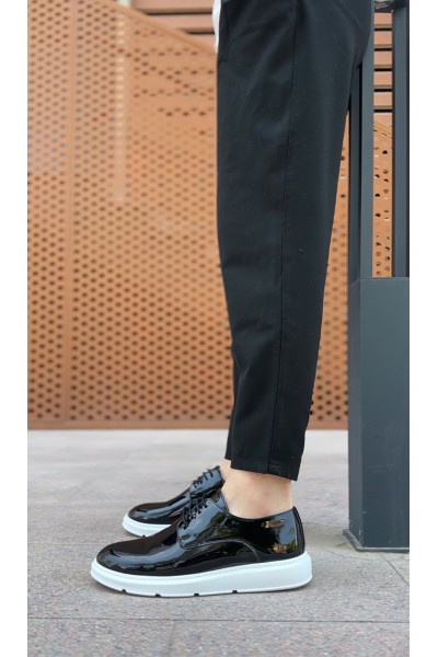 BA0003 Bağcıklı Klasik  Siyah Rugan Yüksek Taban Casual Erkek Ayakkabı