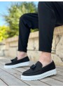 BA0154  Bağcıksız Yüksek Taban Keten Siyah Renk Püsküllü Erkek Ayakkabı