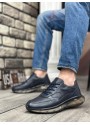 BA0324 İçi Dışı Hakiki Deri Rahat Taban Lacivert Sneakers Casual Erkek Ayakkabı