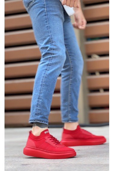 BA0812 Özel Örme Triko Tarz Kırmızı Renk Spor Ayakkabı 