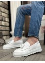 BA0154  Bağcıksız Yüksek Taban Cilt Beyaz Renk Püsküllü Erkek Ayakkabı